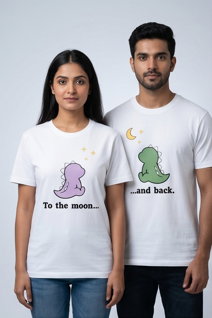 Dino Couple T-Shirts | Cute Dinosaur Matching Set of 2 Tees