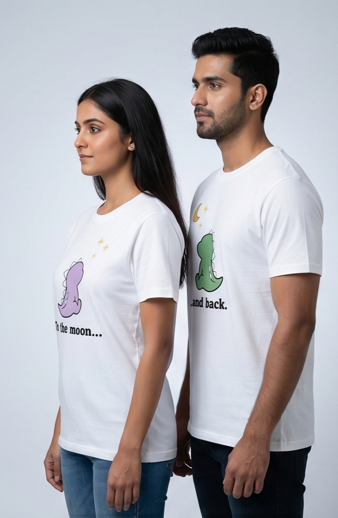 Dino Couple T-Shirts | Cute Dinosaur Matching Set of 2 Tees