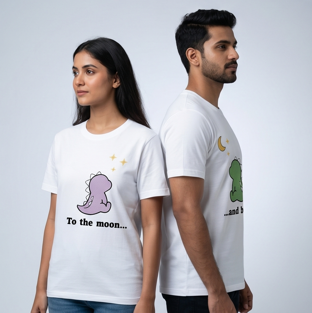 Dino Couple T-Shirts | Cute Dinosaur Matching Set of 2 Tees