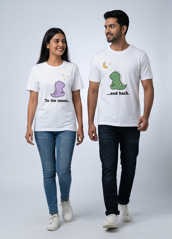 Dino Couple T-Shirts | Cute Dinosaur Matching Set of 2 Tees
