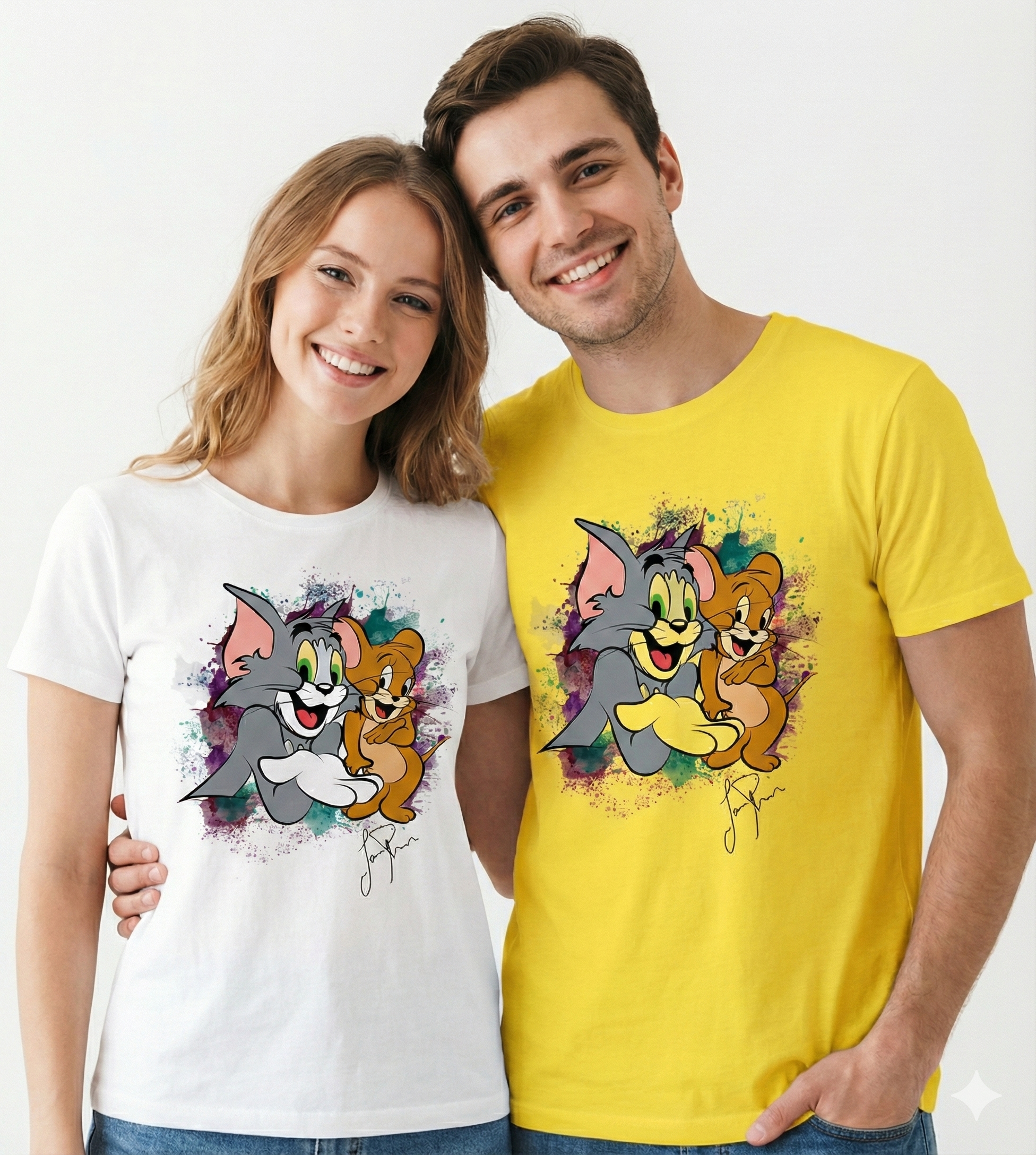 Couple wearing Tom and Jerry tees