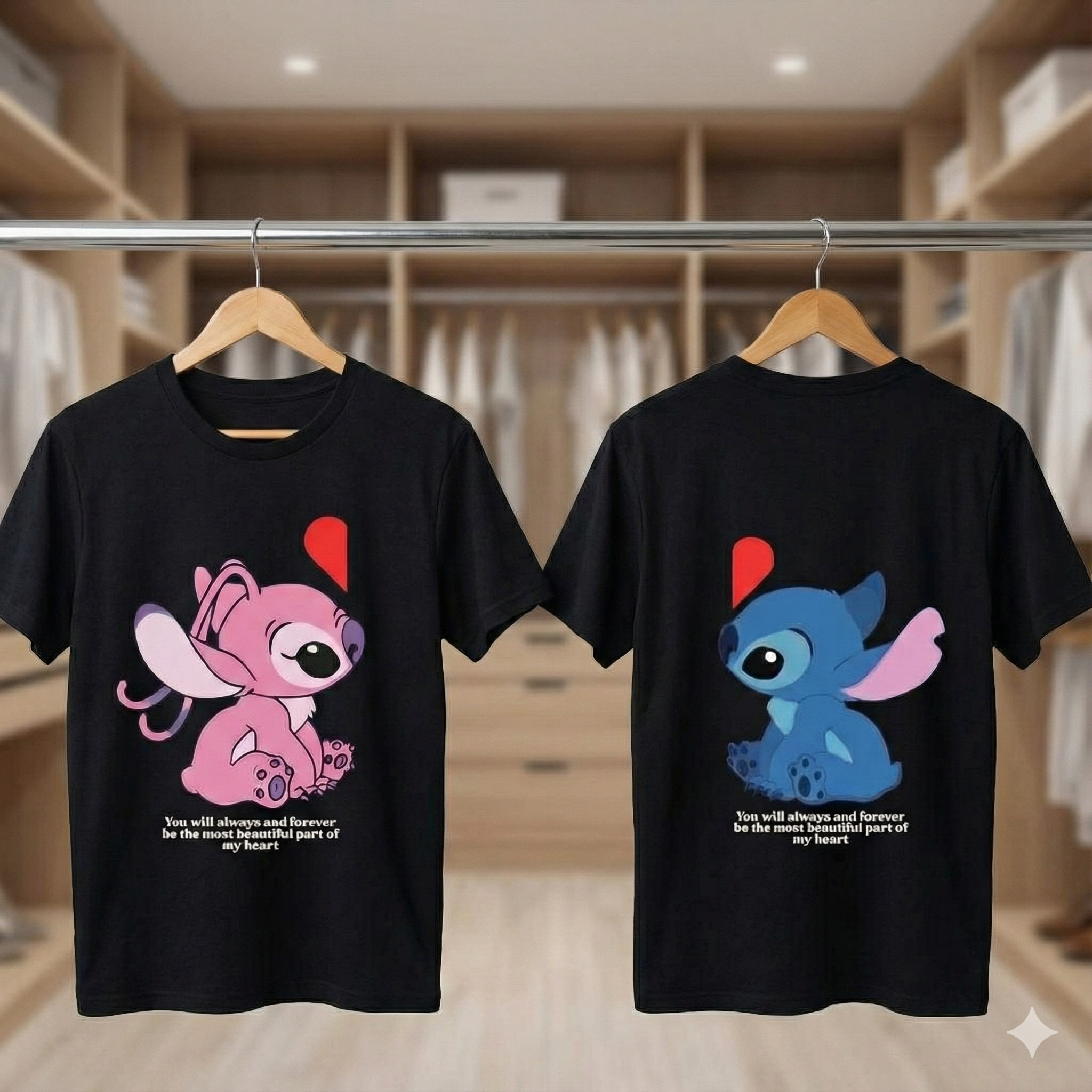 Cartoon front back print couple tees