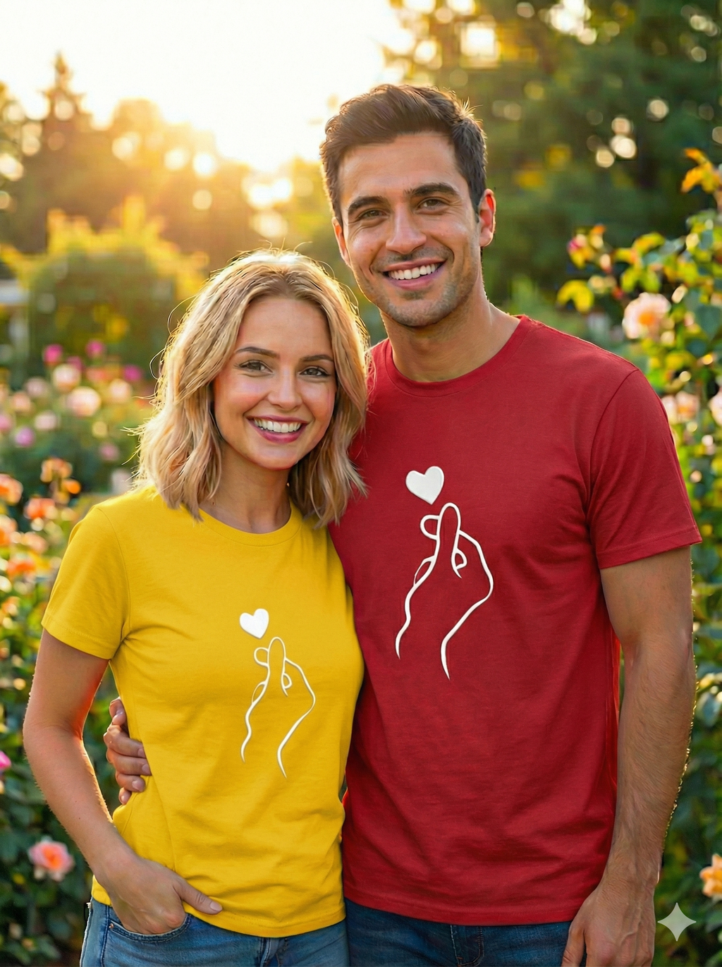 Hand with heart couple tees