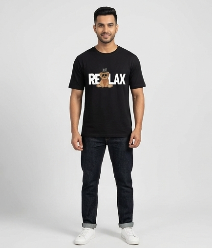 Just Relax Cool Cat Black T-Shirt - Front