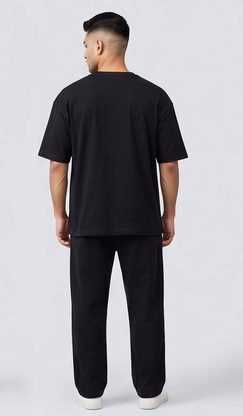 Black Triple Skull Rose Graphic Streetwear Trackpants | Men