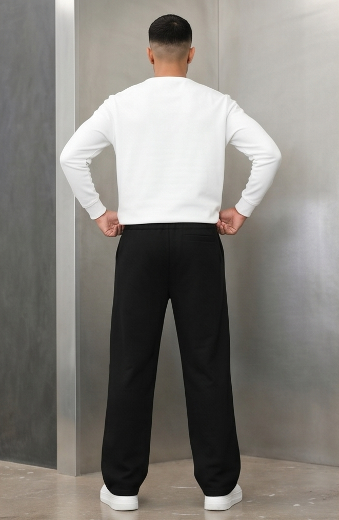 Solid Black Streetwear Track Pants | Men