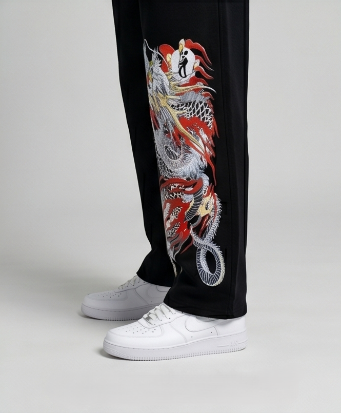 Japanese Dragon Print Streetwear Trackpants | Men