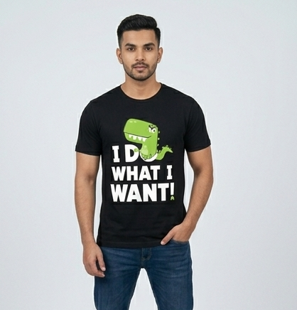 I Do What I Want Dino Black T-Shirt - Front