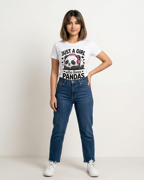 Just A Girl Who Loves Pandas white tshirt front