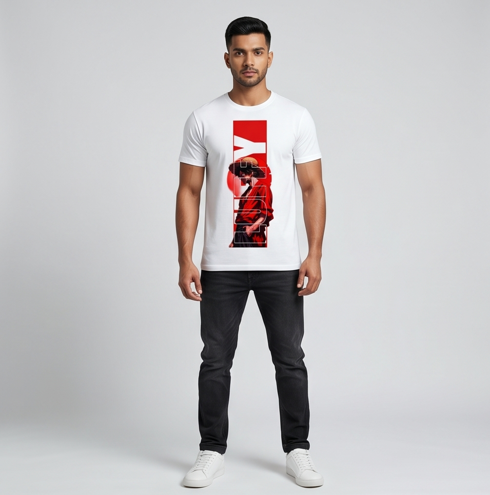 Luffy One Piece white tshirt front