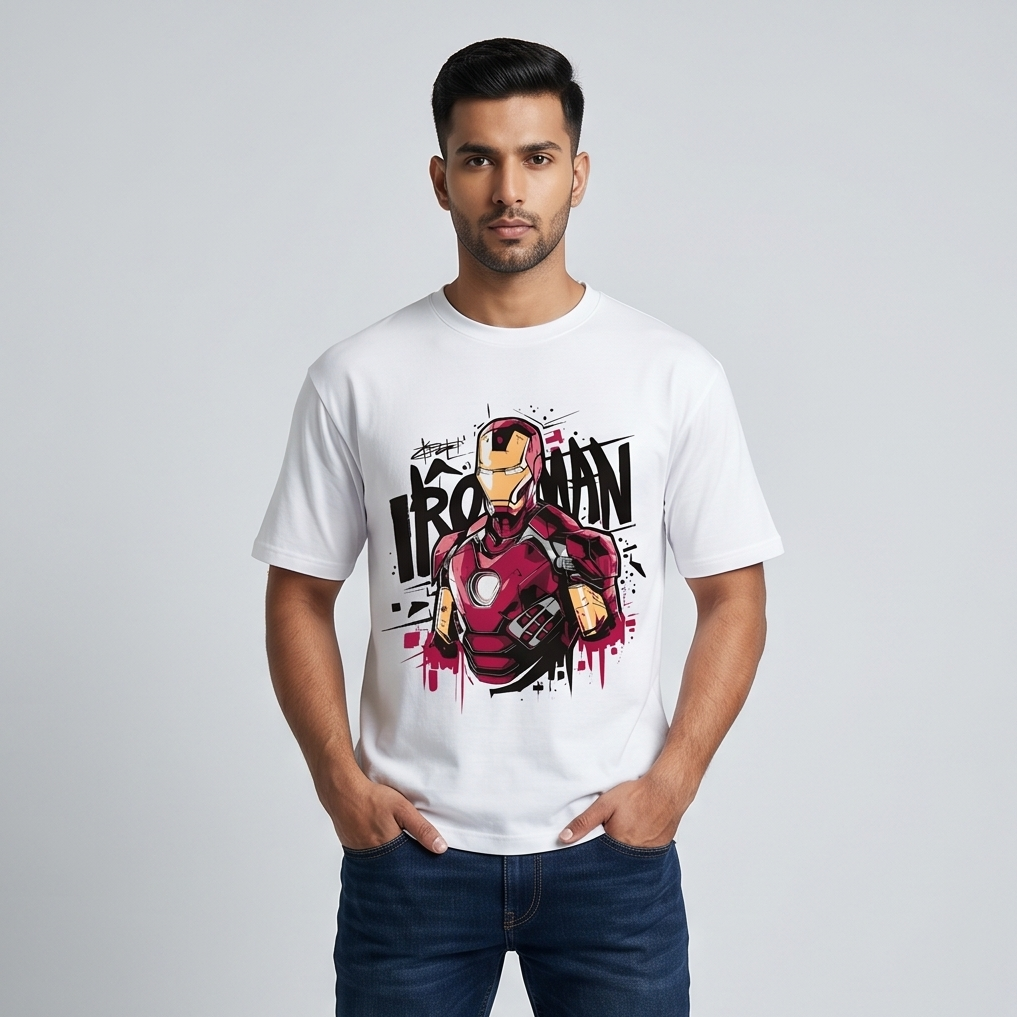 Iron Man graffiti oversized white tshirt front