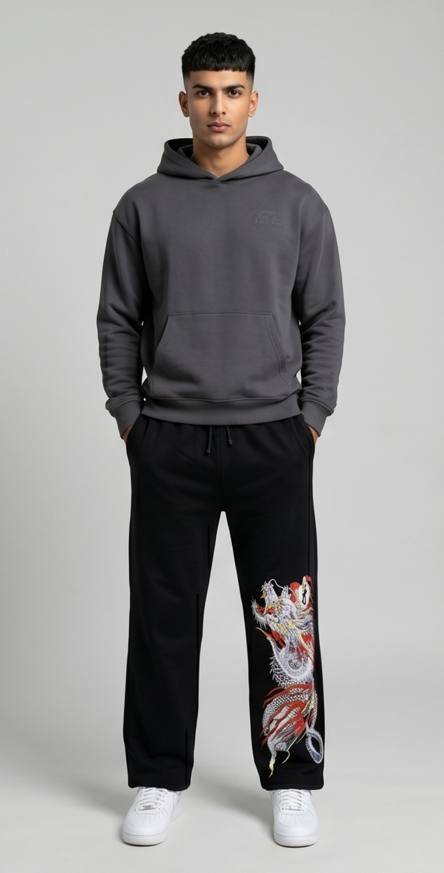 Japanese Dragon Print Streetwear Trackpants | Men