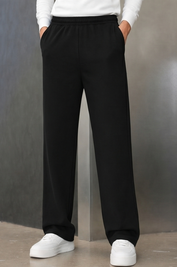 Solid Black Streetwear Track Pants | Men