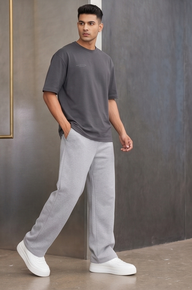 Solid Grey Streetwear Track Pants | Men