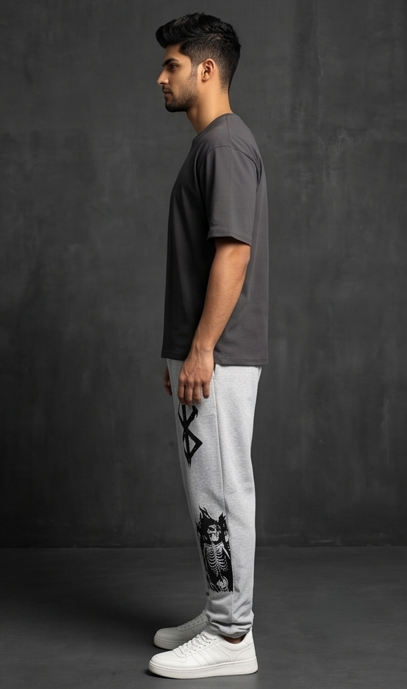 Berserk Anime Graphic Melange Grey Streetwear Joggers | Men