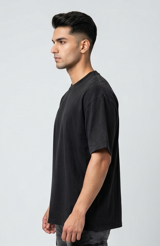 Solid Black Essential Oversized T-Shirt | Men