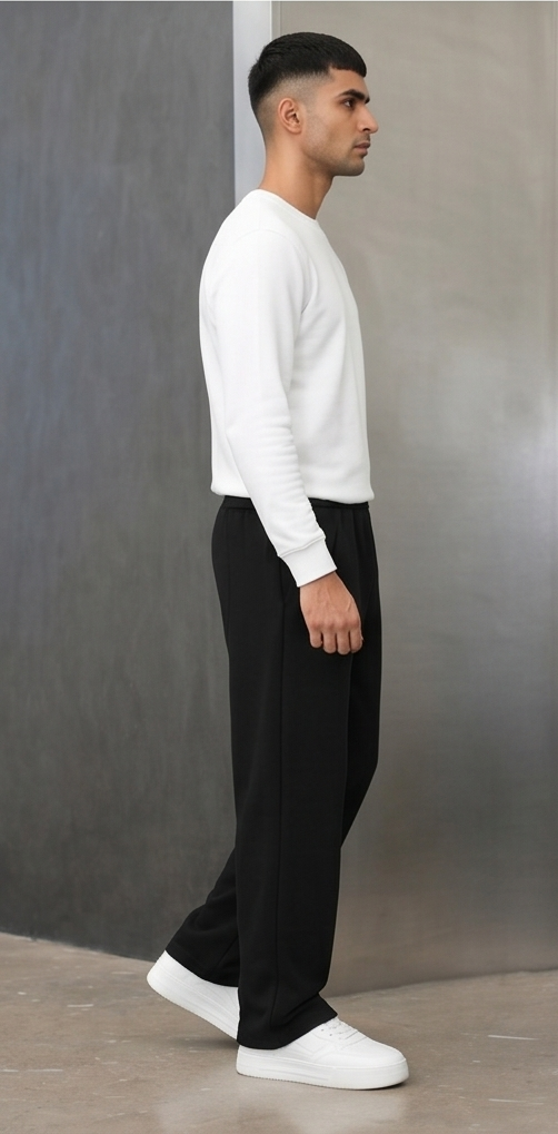 Solid Black Streetwear Track Pants | Men