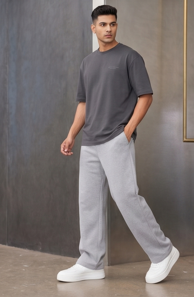 Solid Grey Streetwear Track Pants | Men