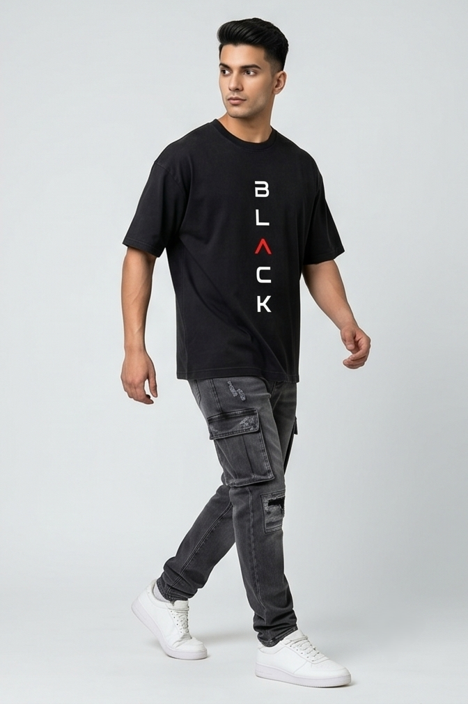 Solid Black Essential Oversized T-Shirt | Men