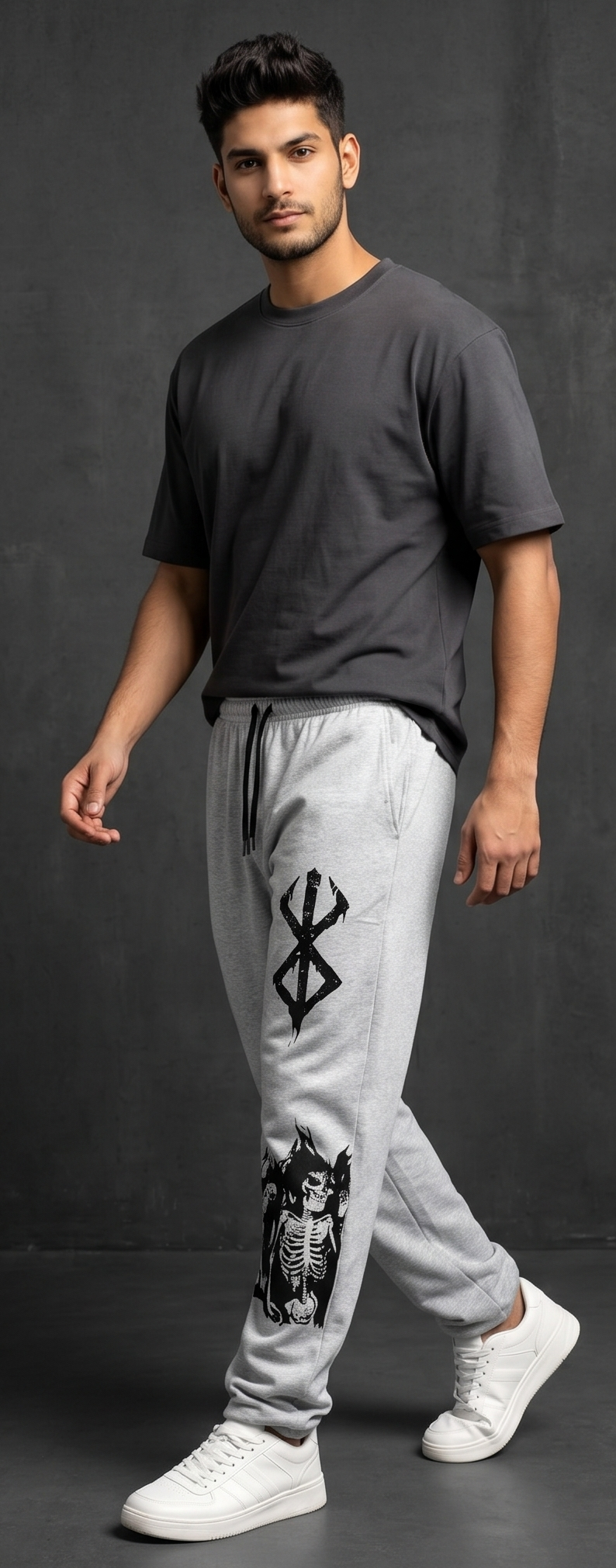 Berserk Anime Graphic Melange Grey Streetwear Joggers | Men