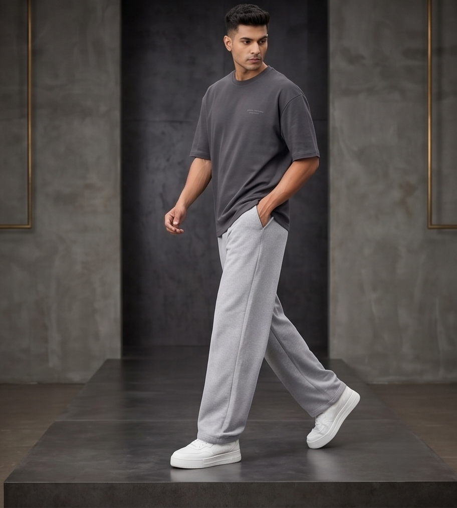 Solid Grey Streetwear Track Pants | Men