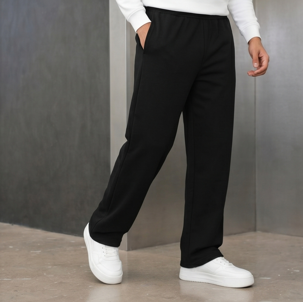 Solid Black Streetwear Track Pants | Men