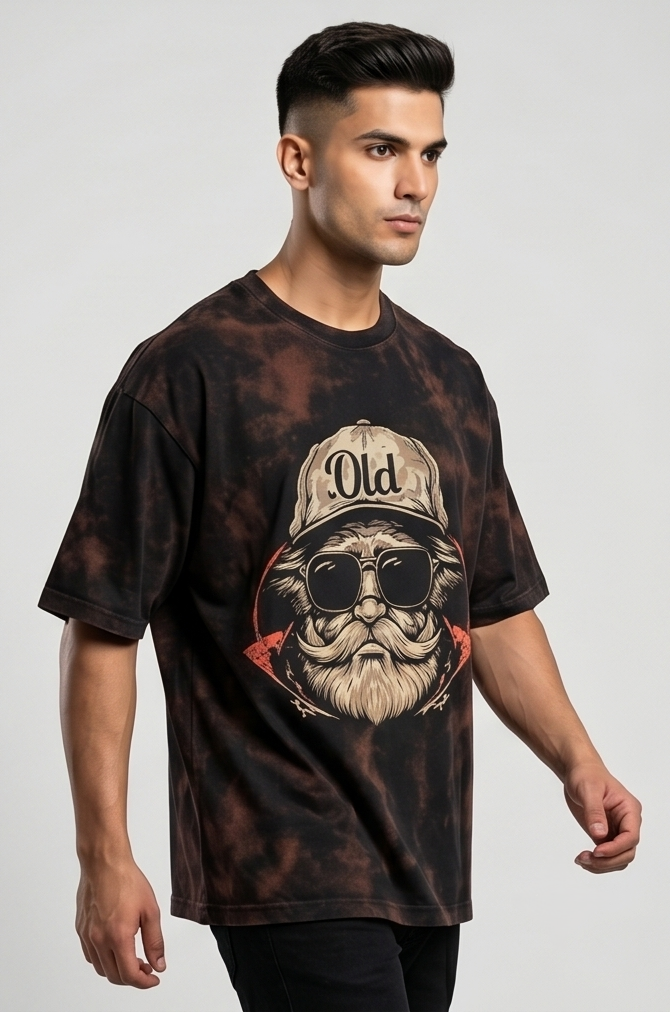 Old Man Vintage Character Graphic Oversized T-Shirt | Men