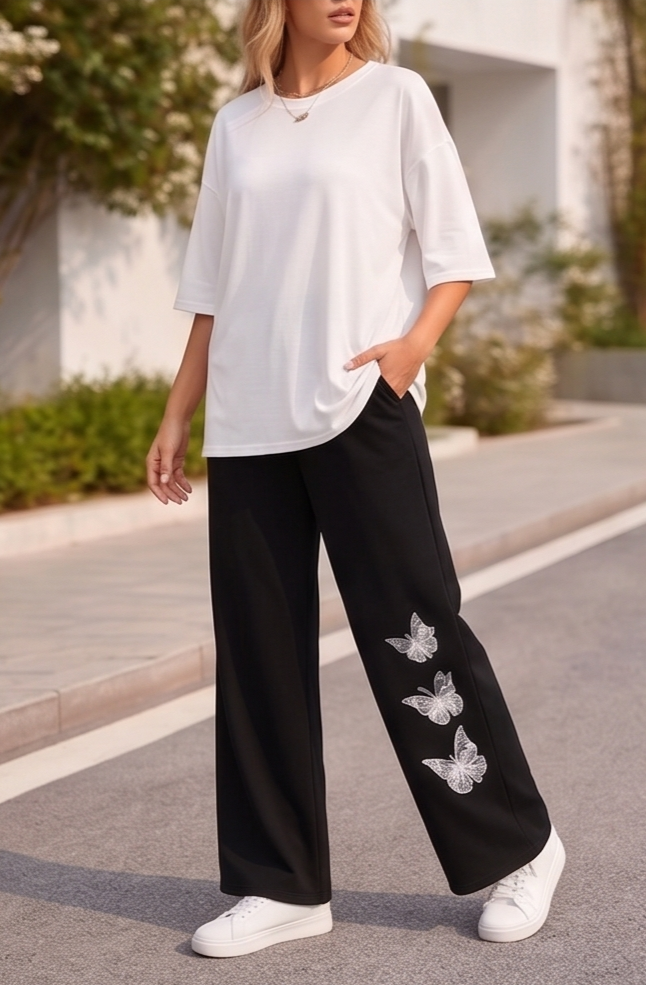 Butterfly Aesthetic Graphic Wide Leg Pyjama Lower | Women